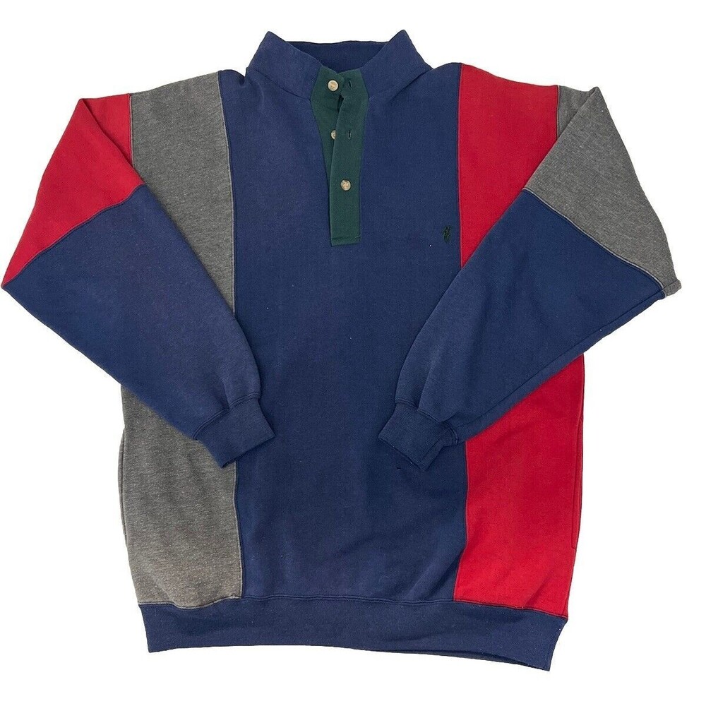 Vintage Ivanhoe Sweater Mens Large Grey Blue Quarter Pullover